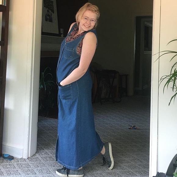 Vintage True Blue 52" Long Button Up Denim Dress - Picture 2 of 5